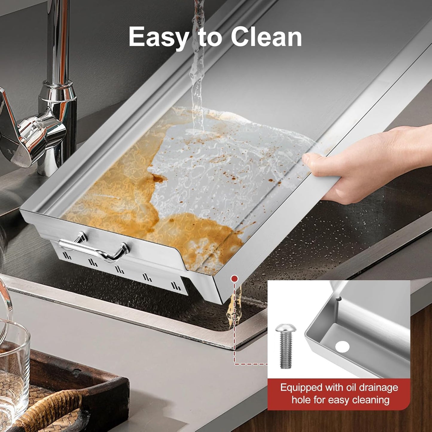 YORKING 23" x 16" Nonstick Coating Griddle Flat Top Grill Plate, Stainless Steel Griddle Plate with Grease Groove and Removable Handles for BBQ Charcoal/Gas Grills, Parties, Indoor/Outdoor Cooking