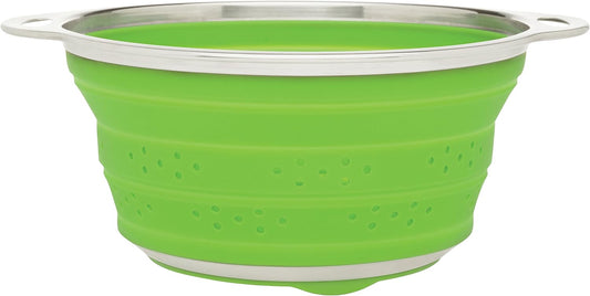 HIC Kitchen Collapsible Colander, Silicone and 18/8 Stainless Steel, 3-Quart