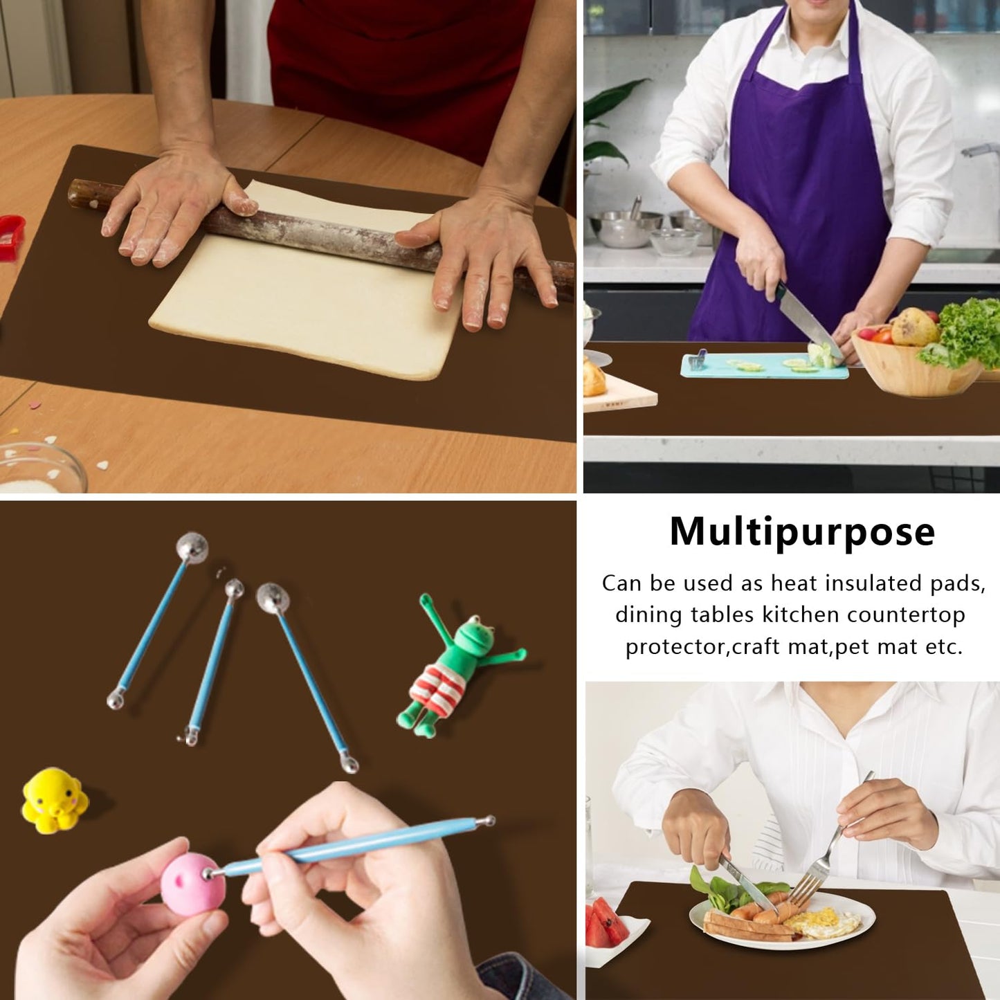 Extra Large Silicone Mat, Kitchen Counter Mat Placemats for Kids Silicone Mats for Countertop, Nonstick Silicone Table Mat for Baking Pastry Crafts Heat-Resistant Silicone Pad, 27.6'' x 19.7'', Coffee