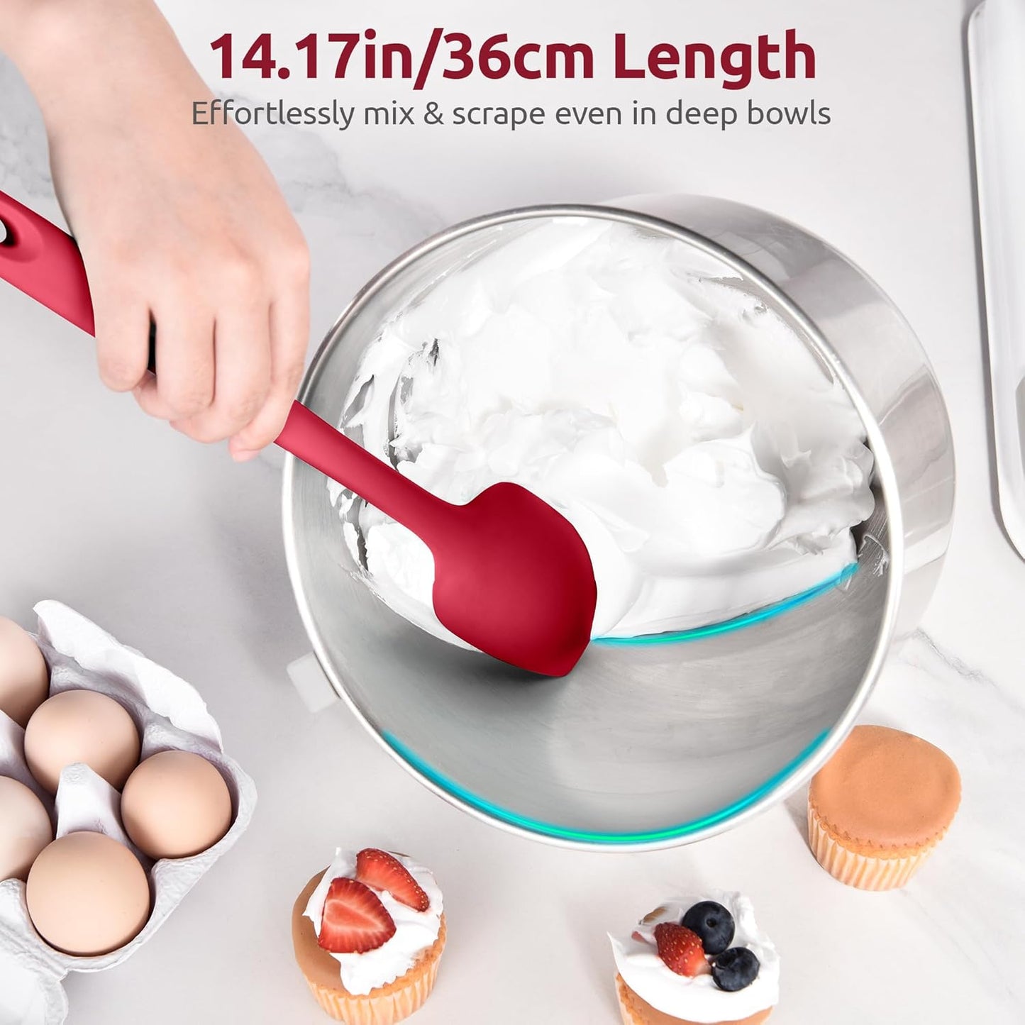 U-Taste Extra-Long 600ºF Heat Resistant Spatula Spoon: 14" Silicone Spoonula Cooking Utensils for Kitchen Use, Non-Stick Scoop Scraper with Soft Edge & Firm Core for Baking, Mixing, Serving (Red)