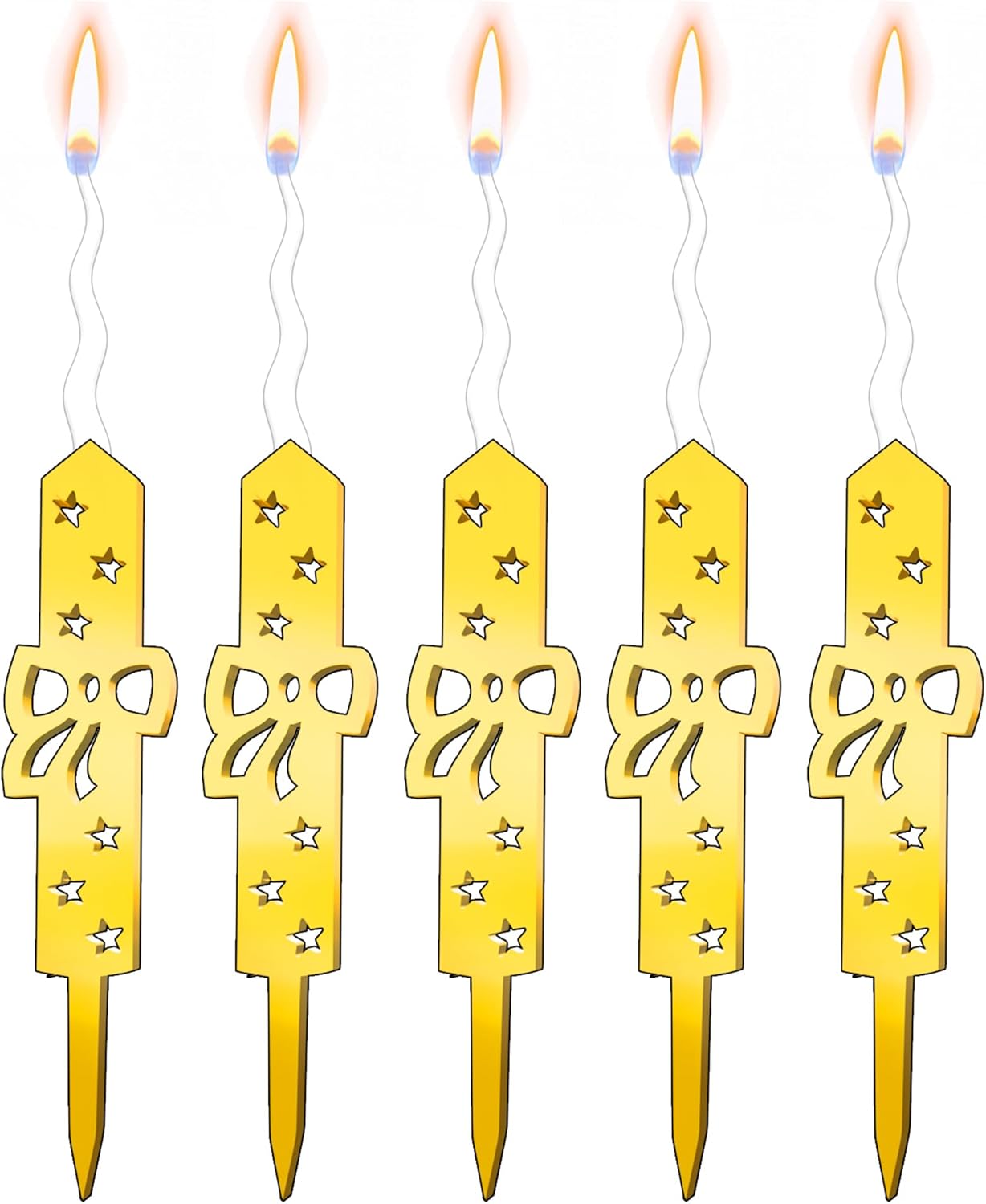 Set of 5 Reusable Gold Romantic Cake Candle - Luxury Cake Topper Candle for Birthdays, Weddings & Anniversaries - Reusable Food Safe Acrylic, Shiny Mirror Finish - Happy Birthday Cake Topper Decor