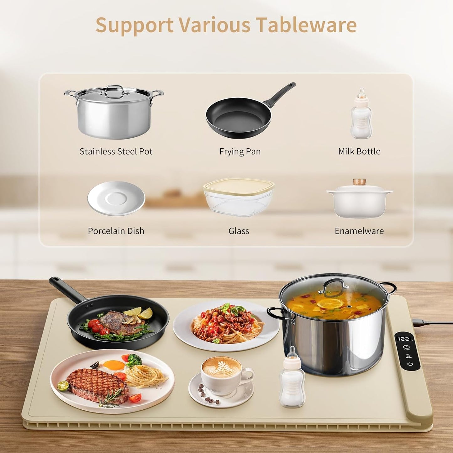 Upgrade Graphene Food Warming Mat, Fast Full Surface Heating Electric Warming Tray, Portable Rollable Food Warmer for Parties Buffet with 6 Temperature and Timer Settings, Gifts for Mom Wife