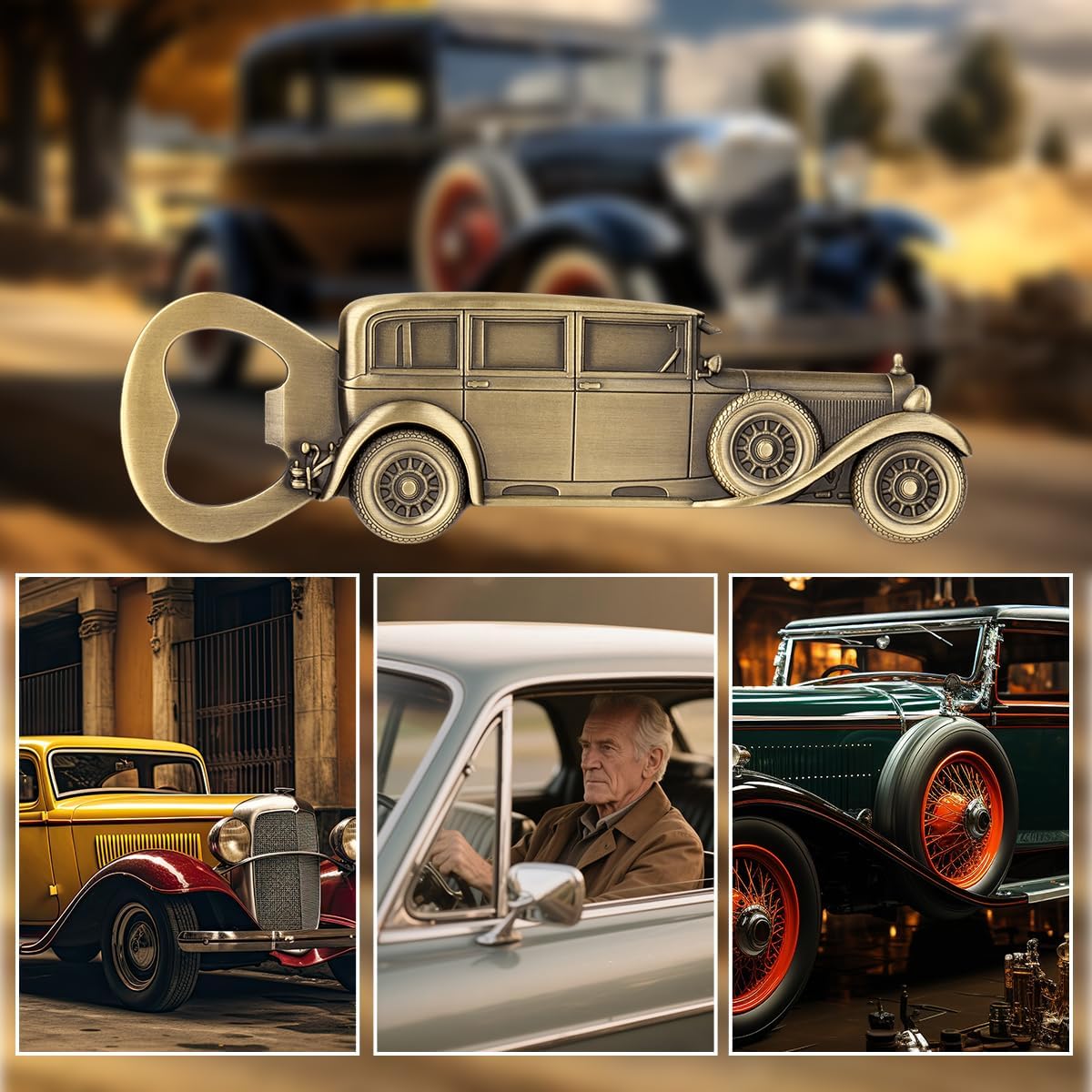 LKKCHER Car Bottle Opener, Classic Car Gifts for Men Him, Birthday Fathers Day Christmas Gifts for Men Dad Grandpa, Vintage Beer Accessories, Bronze with Gift Bag