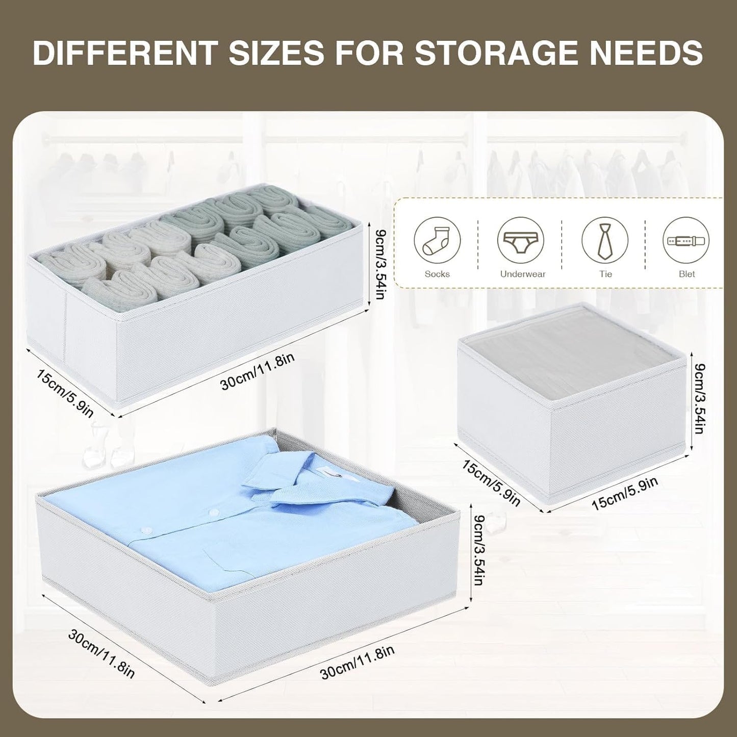 DIMJ Drawer Organizer Clothes, 24 Pack Dresser Organizer, Foldable Closet Organizers and Storage, Fabric Dresser Drawer Organizers, Drawer Dividers for Nursery, Baby Clothes, Underwears, Sock