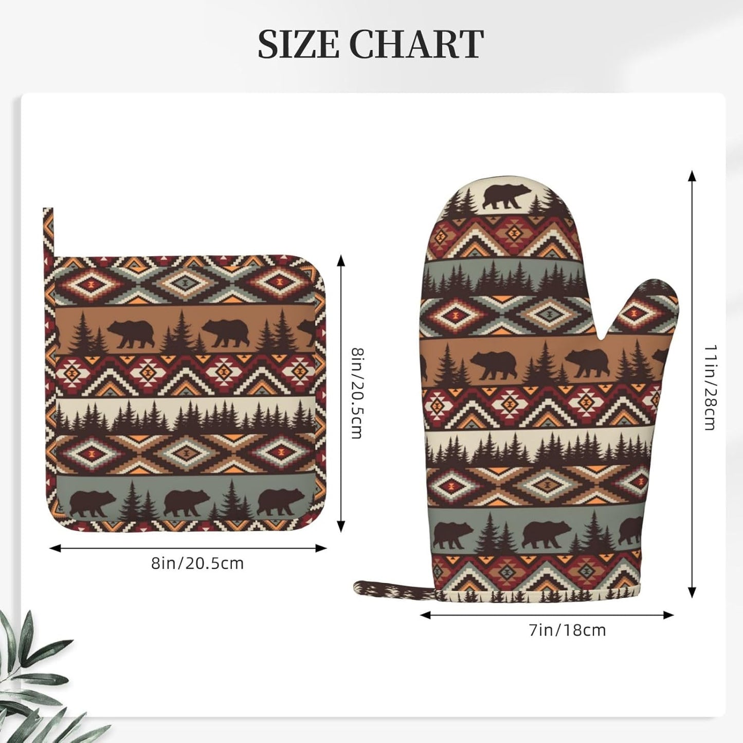 Vintage Rustic Bear Oven Mitts and Pot Holders 4 pcs Set Silicone Bear Mountain Kitchen Oven Mitt Gloves Country Cabin Themed Pot Holders Non-Slip Heat Resistant Cooking Mitts Set for Grilling