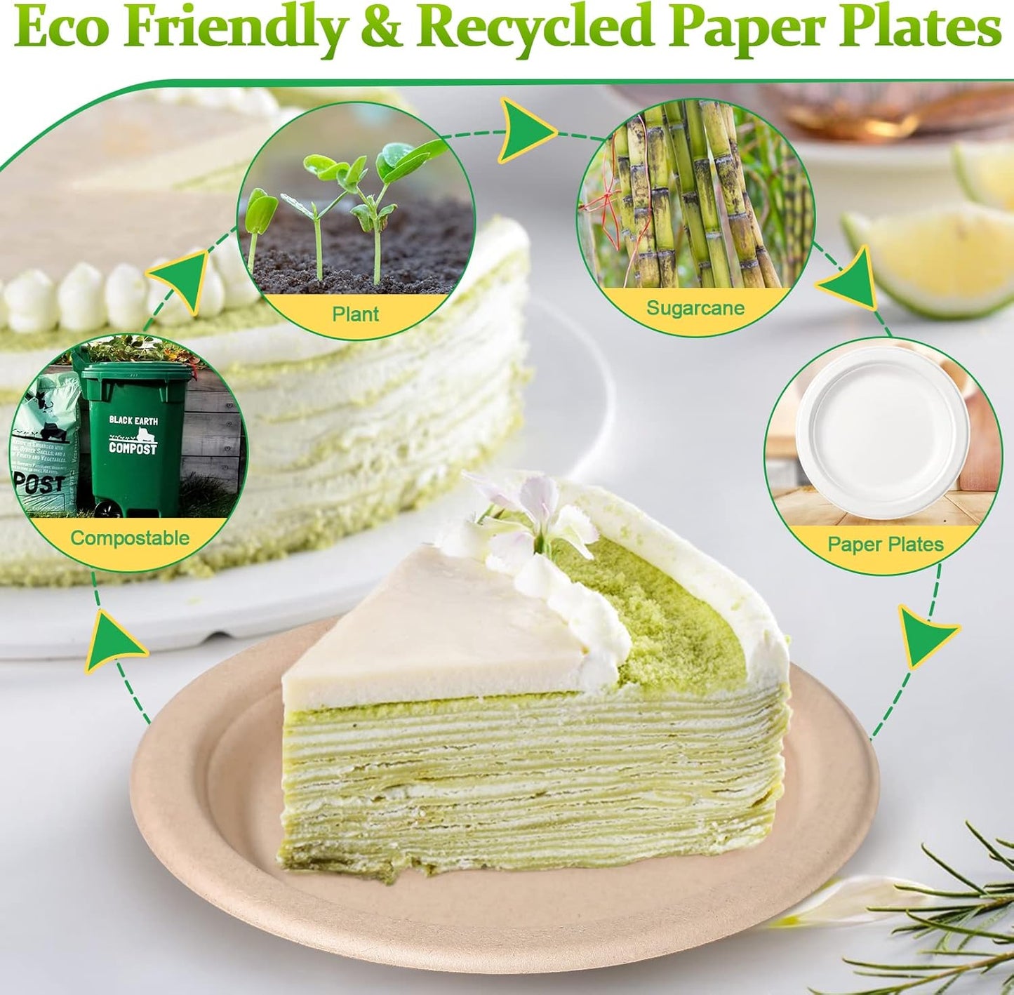 Compostable Disposable Paper Plates - 6 Inch, 100 Pack, Brown, Sturdy, Ideal for Dessert, Cake, Appetizer