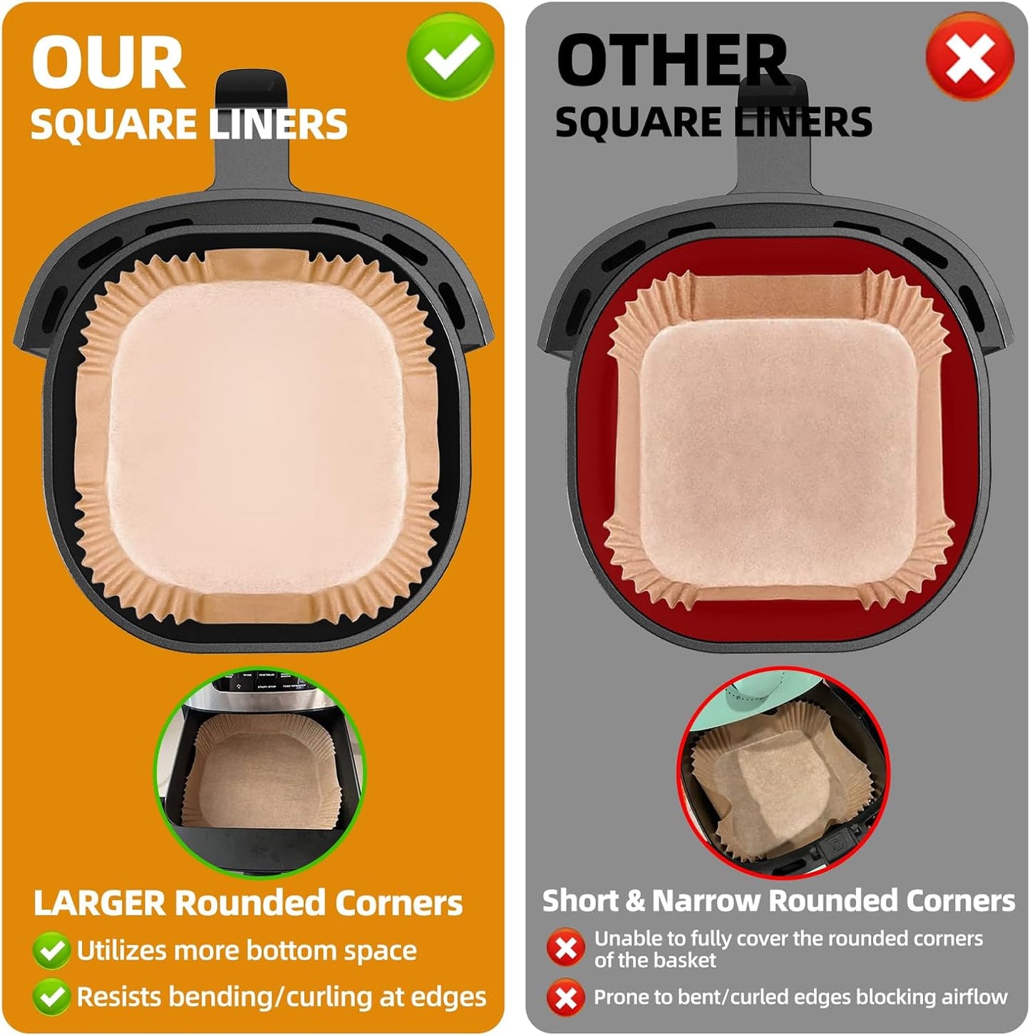 7.1 inch Air Fryer Paper Liners for Instant Pot Vortex Plus 4QT, 200pcs 3-6 Qt Thickened Square Disposable Parchment Liner Compatible with Ninja AF141/Chefman/Cosori Airfryer