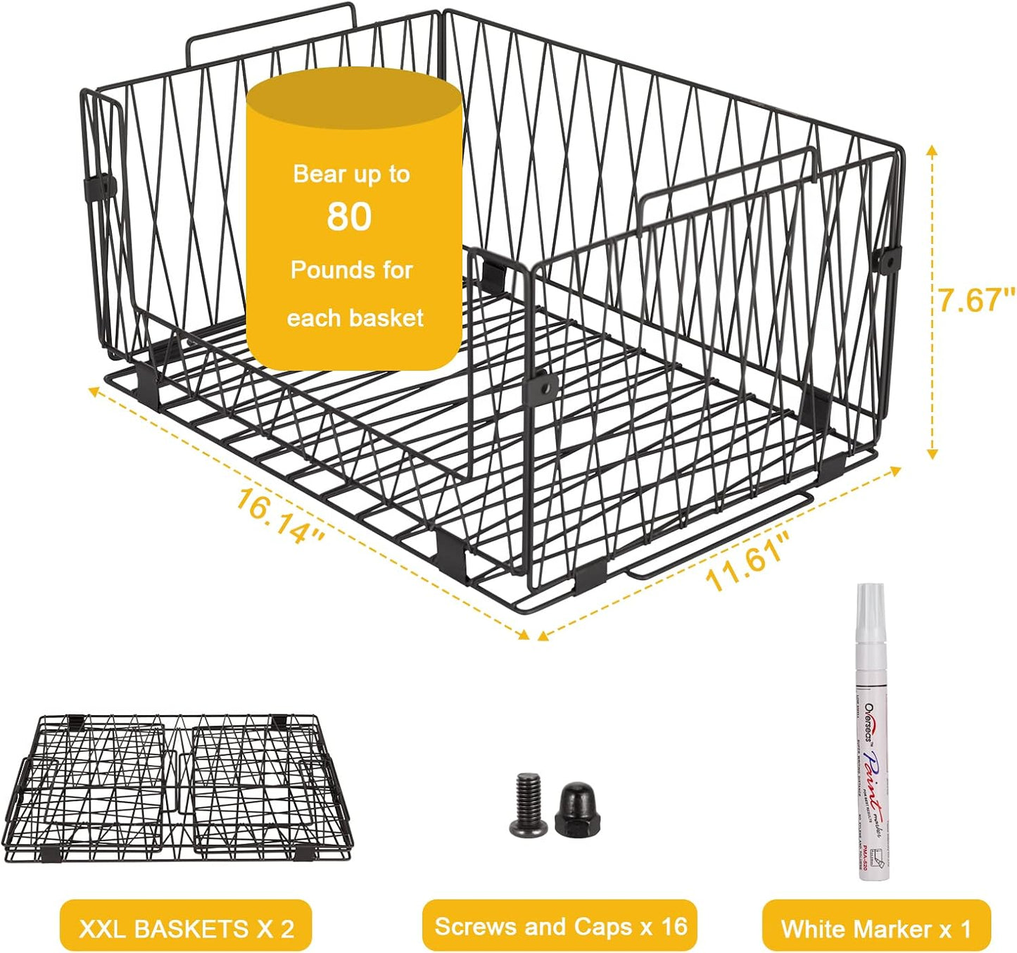 2 PACKS XXL Kitchen Organization and Storage Pantry Baskets, Fruit & Vegetable Basket for Kitchen Cabinet, Stackable Wire Metal Baskets for Snack Chips Onion Potato Cans