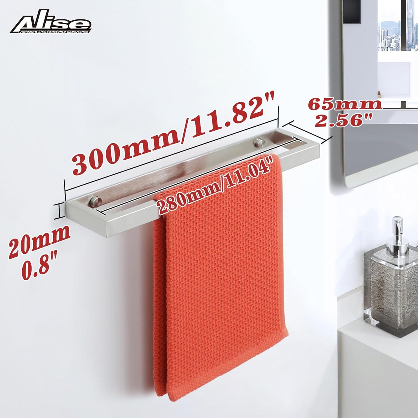 Alise Bath Towel Bar,Wall Mount Towel Holder Towel Rack Towel Hanger for Bathroom Lavatory,12 Inch SUS304 Stainless Steel Towel Rail,Brushed Finish GJF030-LS