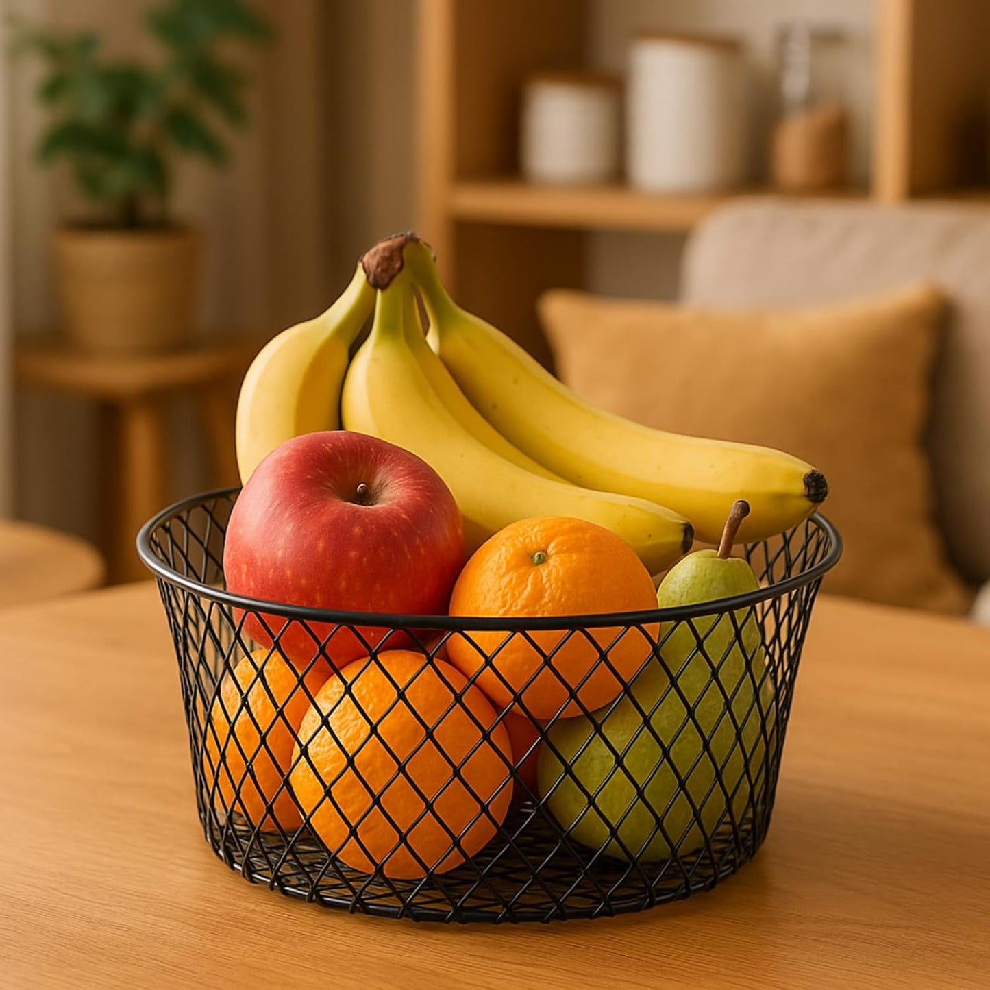 6 Pack Metal Wire Baskets for Kitchen Storage, Modern Black Countertop Fruit Bowl, Round Produce Organizer, Multi-Purpose for Fruits, Snacks, Breads