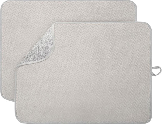 2 Pack Dish Drying Mat, Large 16" x 18" Highly Absorbent Microfiber Kitchen Counter Mat, Dish Drying Pad for Dishes,Perfect Drying Mat for Kitchen Counter, Utensils, Pots and Pans, Grey