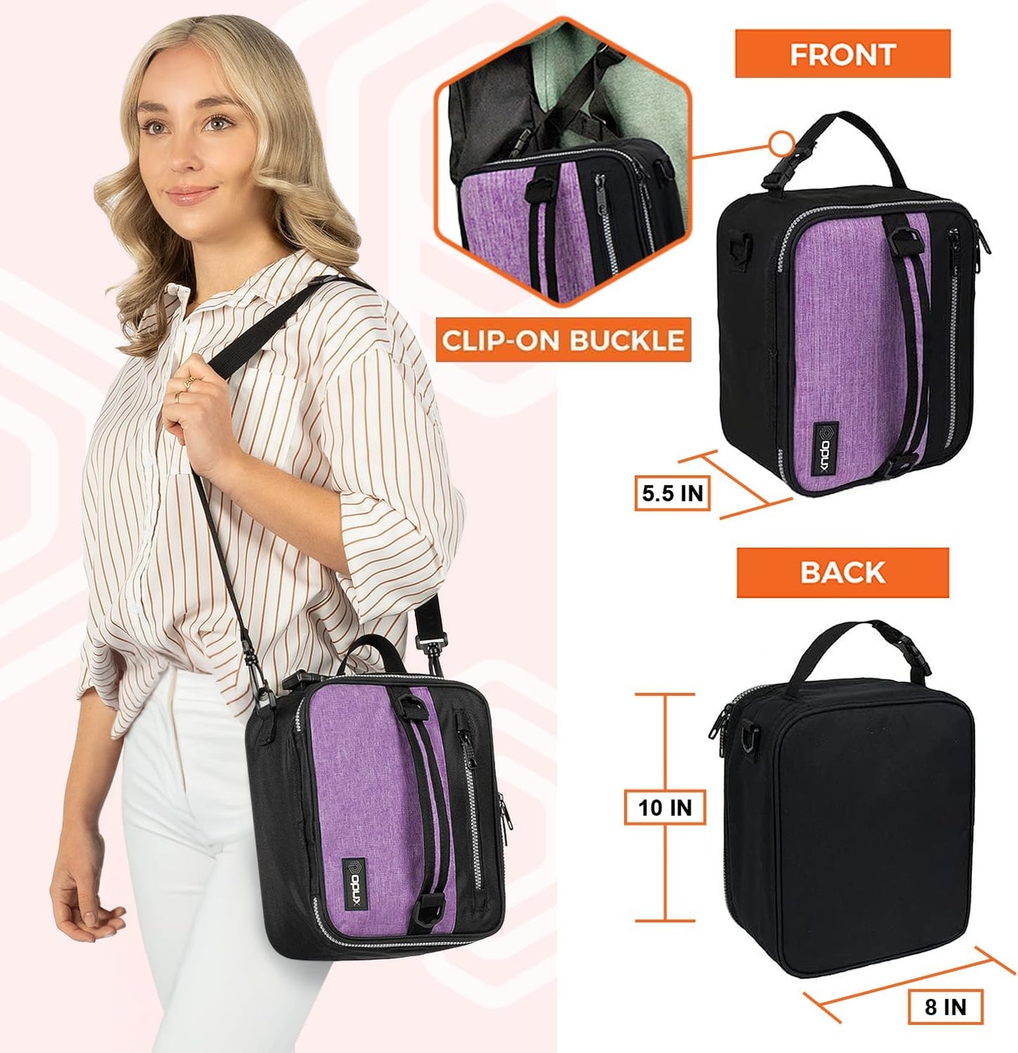 opux Insulated Lunch Box for Men Women Adult, Compact Lunch Bag for Kids Boy Girl Teen, Soft Lunch Cooler Bag for Work School, Leakproof Lunchbox Lunch Pail with Clip-on Buckle, Heather Purple