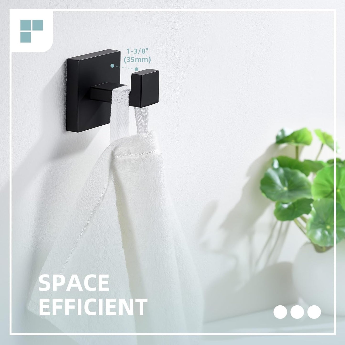 Angle Simple Towel Hook Matte Black, SUS 304 Stainless Steel Coat Robe Hook, Bathroom Hand Towel Hanger for Wall