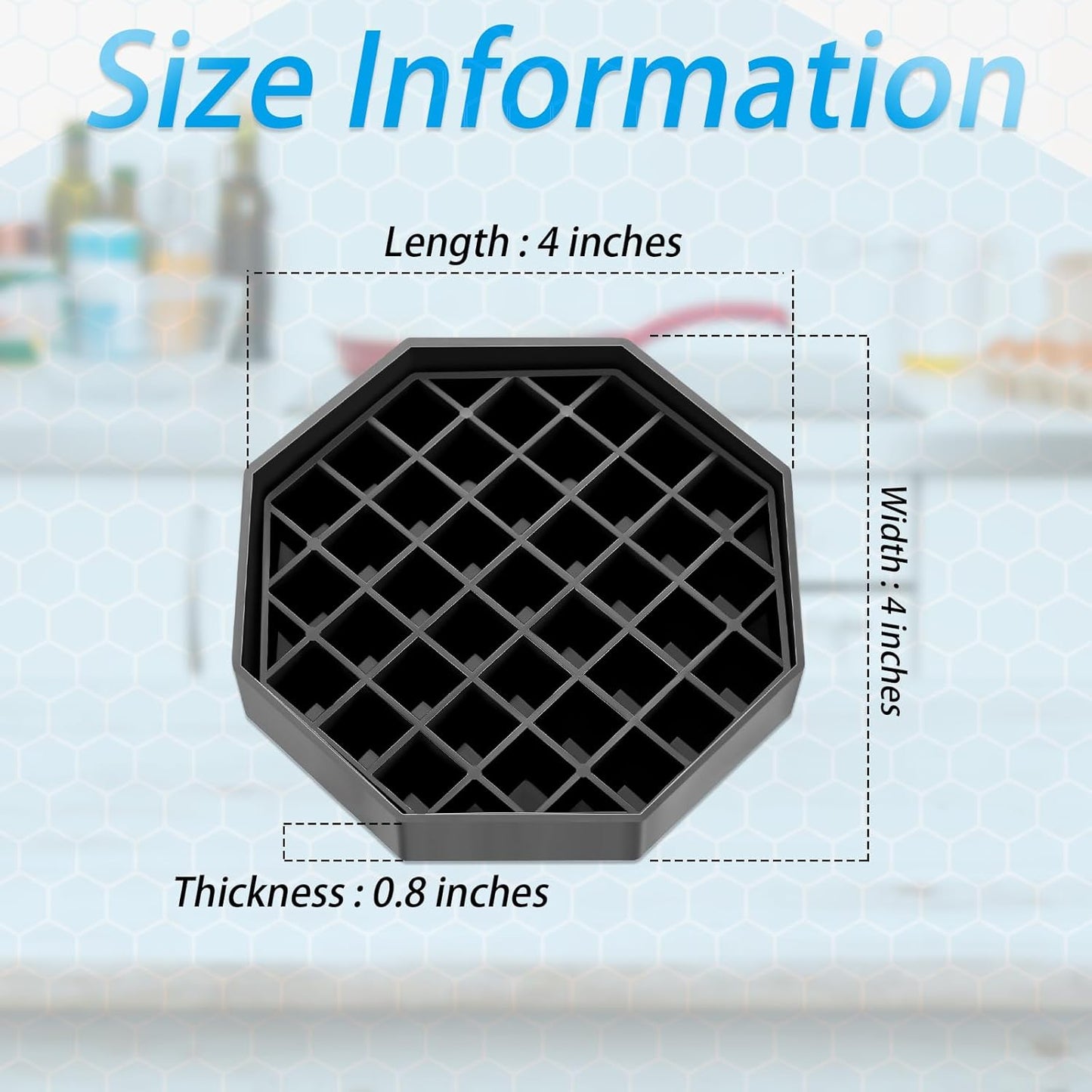Suclain 8 Pcs 4 Inch Coffee Drip Tray Black Plastic Octagon Coffee Countertop Drip Coaster with Honeycomb Grid for Drink Tea Wine Beverage Dispenser