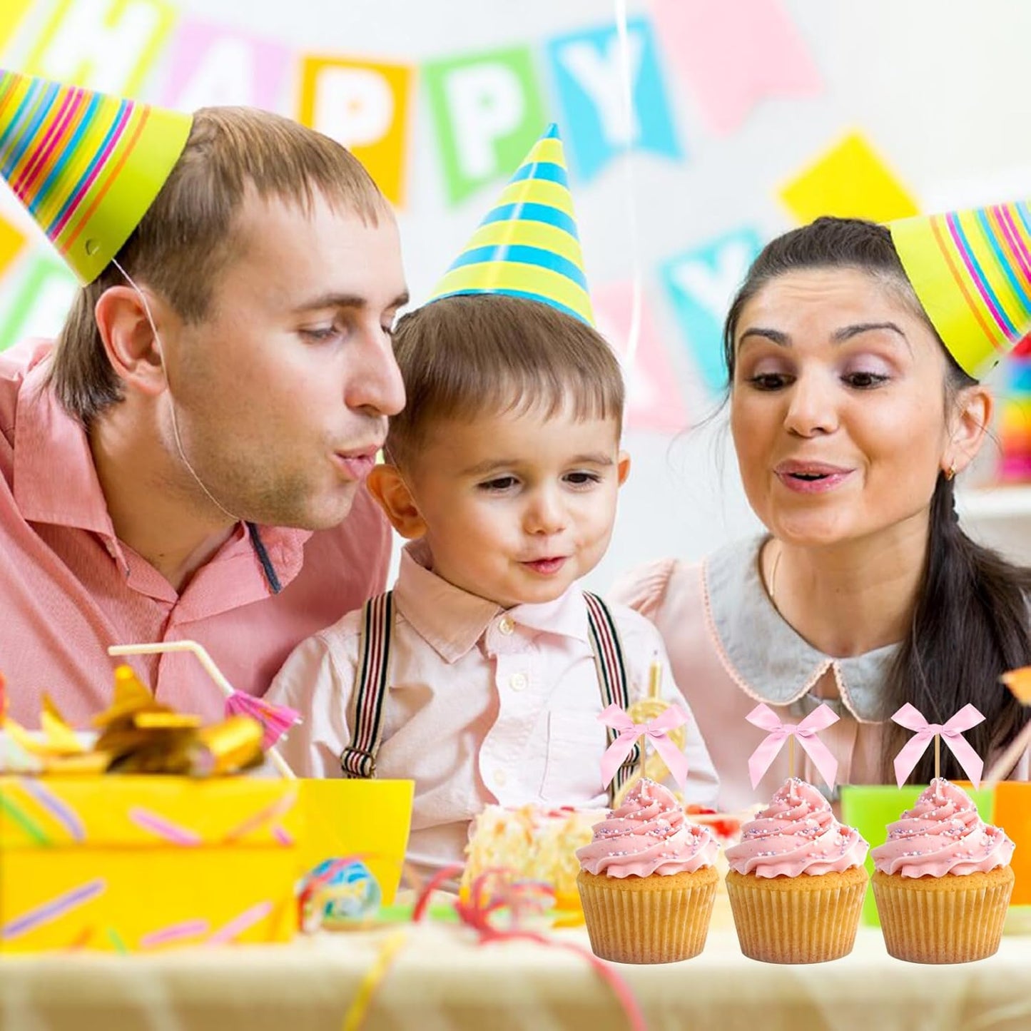 Pink Bow Cupcake Toppers, 40 Pcs Bow Cake Topper Birthday Decorations Bowknot Cupcake Picks for Coquette Theme Party Decoration Bachelorette Bridal Engagement Wedding Baby Shower Party Decor