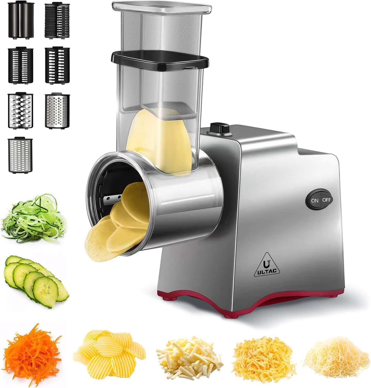ULTACElectric Cheese Grater,Electric Cheese Grater for Block Cheese with 7 Different Shapes of Blades, 250W Electric Slicer Shredder, Electric Salad Machine for Cheeses, Fruits, Vegetables
