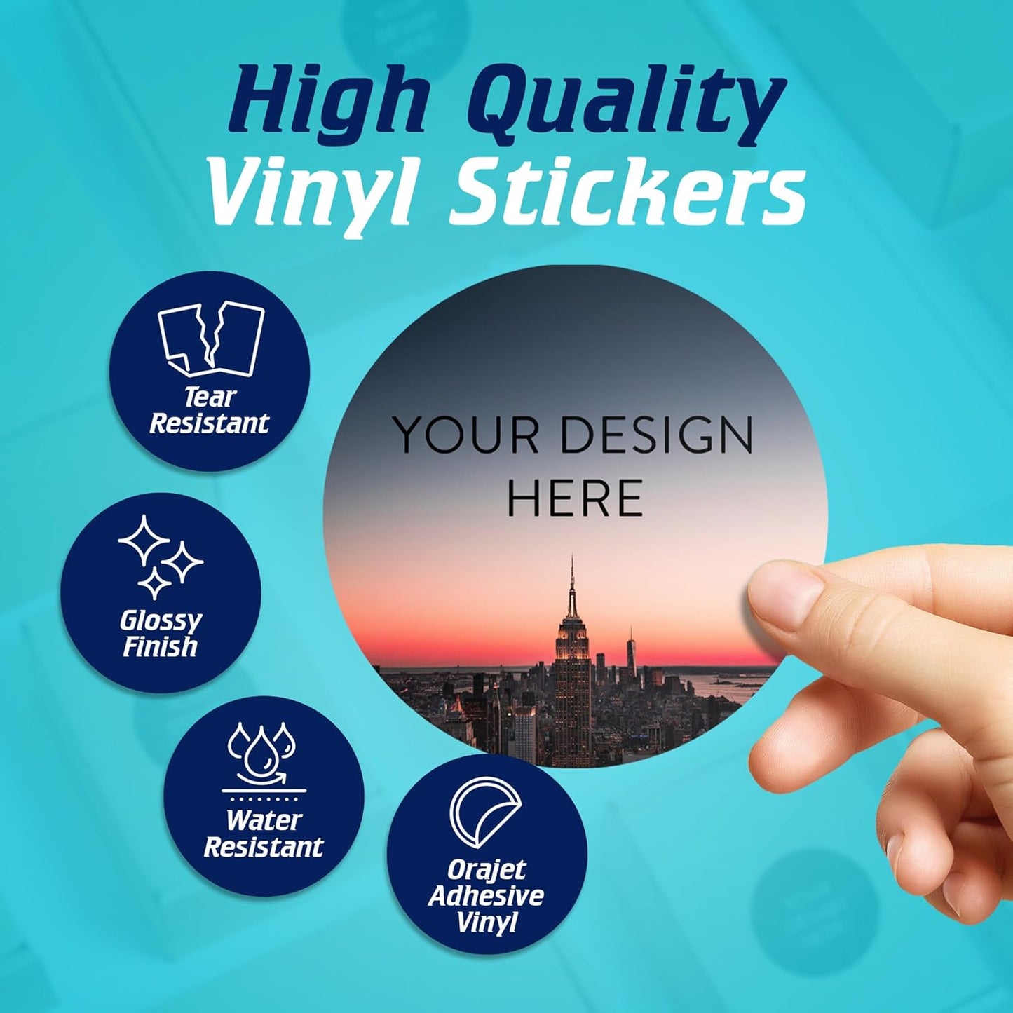 100 Custom Vinyl Stickers - Upload Your own Image, Text, Design, Logo - Personalized Logo Labels for Handmade, Packaging, Bottle, Jars, Candle, Brand Stickers (City, 1x1)