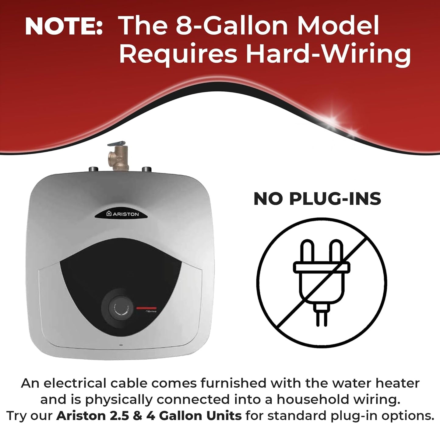 8 Gallon Capacity, 120-Volt – Ariston Andris Mini Tank Electric Water Heater – Heating Solution for Under Sink, RV, and Compact Spaces, Smart Boost for Versatile Heating, Simple Installation