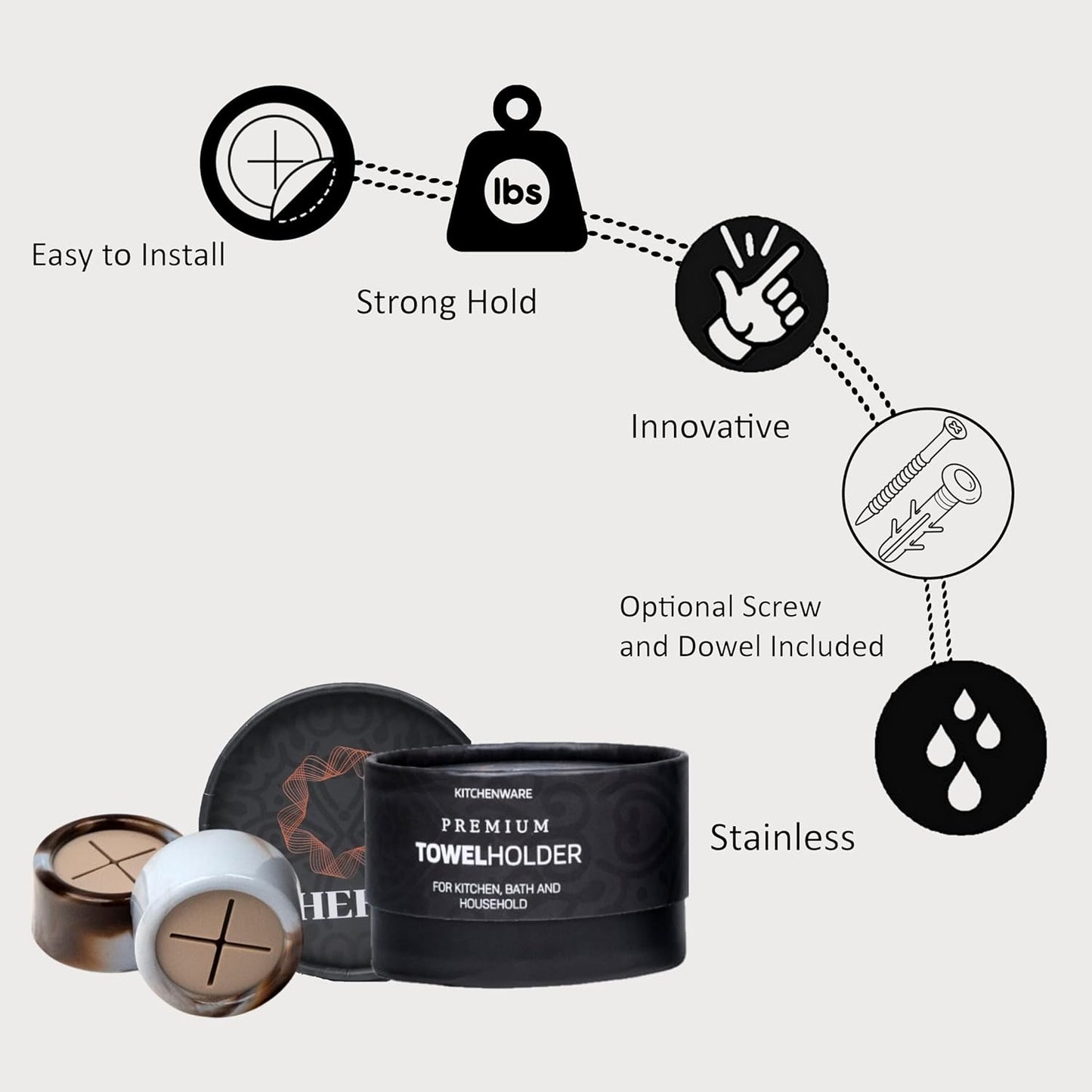 HEFA Towel Hooks - 8 Pack Eco-Friendly Kitchen & Bathroom Organization, Hand & Dish Towel Holder