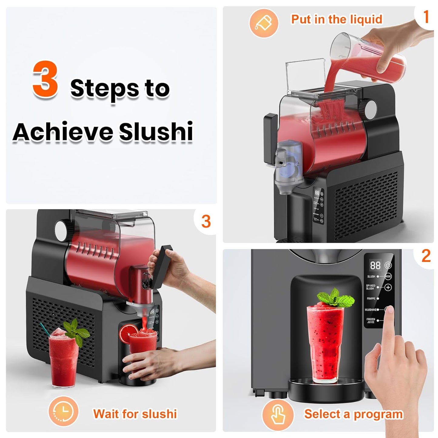 88 oz Slushie Maker Machine All-in-One Frozen Drink Machine for Home No Ice Needed 5 Smart Presets | Low Noise | Self-Cleaning | Ideal for Smoothies, Frappés, Milkshakes, Margaritas, Cocktails