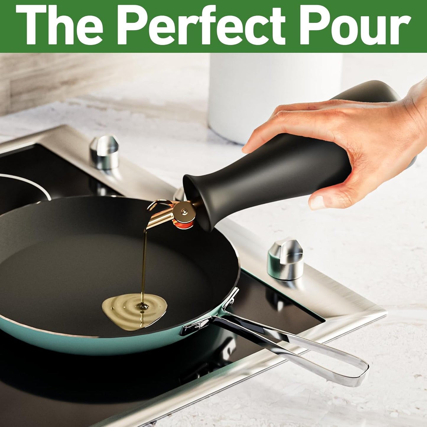 HB Design Co. Ceramic Olive Oil Dispenser with Self-Closing Gold Spout - 530 ML Capacity Matte White Ceramic Oil Dispenser for Kitchen - Leak Proof EVOO Dispensing Bottle