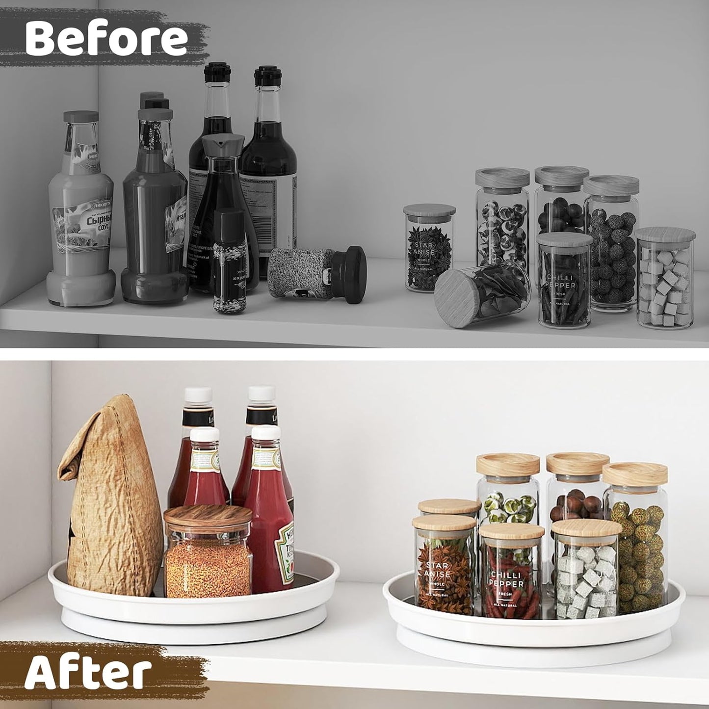 LAMU 2 Pack Lazy Susan Organizer, 10'' Lazy Susan Turntable for Cabinet, Table Top, Pantry, Refrigerator, Kitchen, Rustic Brown