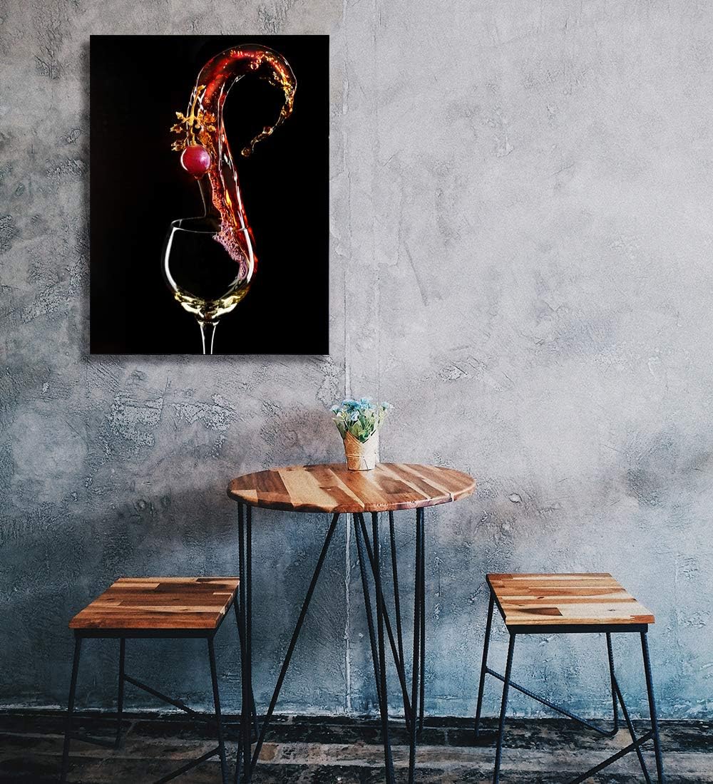 Looife Kitchen Wine Bottle Canvas Wall Art, 12x16 Inch Gallery Wrapped Red Wine with Grape Picture Prints Wall Decor, Modern Art Deco for Dining Room and Bar Wall Decoration