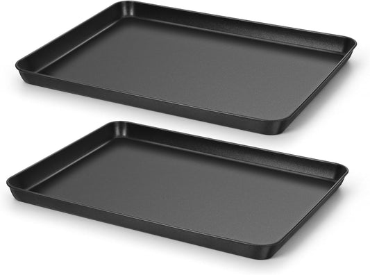 E-far Baking Sheet Set of 2, 16" x 12" x 1" Large Cookie Sheet Pan for Baking, Nonstick Carbon Steel Baking Trays for Oven, Heat-Resistant & Easy Clean, Black
