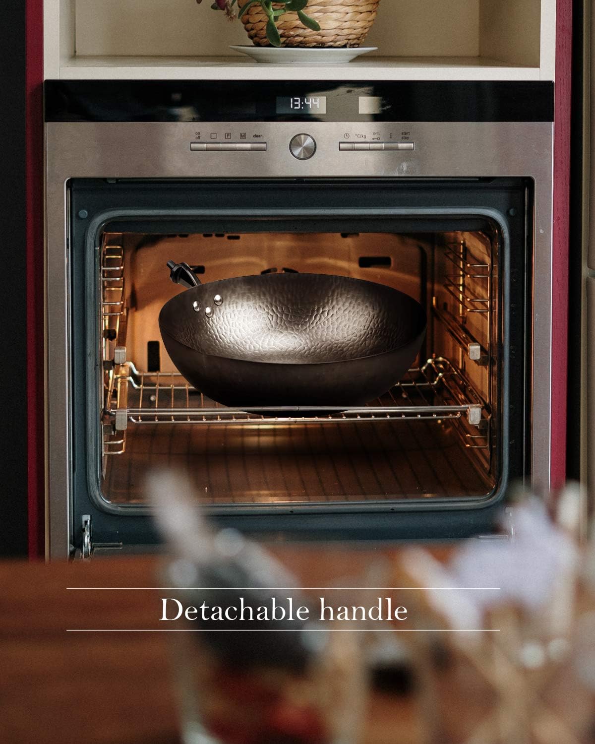 12.5" Wok Pan- Woks and Stir Fry Pans, Carbon Steel Wok, Flat Bottom Wok with Lid Suits for all Stoves