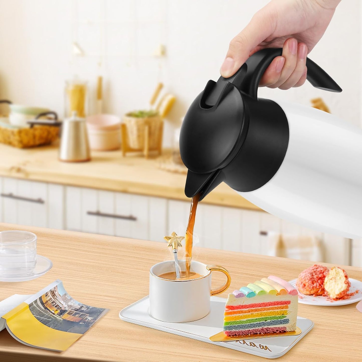 70oz Coffee Carafe Airpot Insulated Coffee Urn Stainless Steel Vacuum Thermal Pot Flask Dispenser for Coffee, Hot Water, Tea, Hot Beverage - Keep 12 Hours Hot, 24 Hours Cold -White