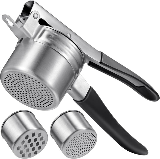 Potato Ricer, Sopito Stainless Steel Potato Masher with 2 Interchangeable Cups for Mashed Potatoes, Heavy Duty Kitchen Gadget for Home Use