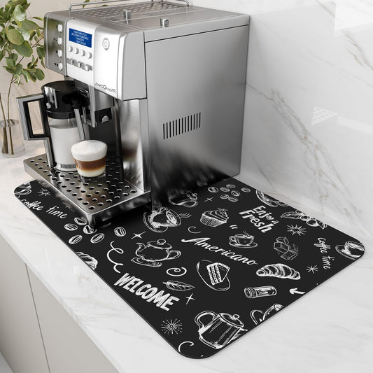 AMOAMI Coffee Mat Hide Stain Rubber Backed Absorbent Dish Drying Mat for Kitchen Counter - Fits Under Coffee Maker & Espresso Machine (16X24, Ink)
