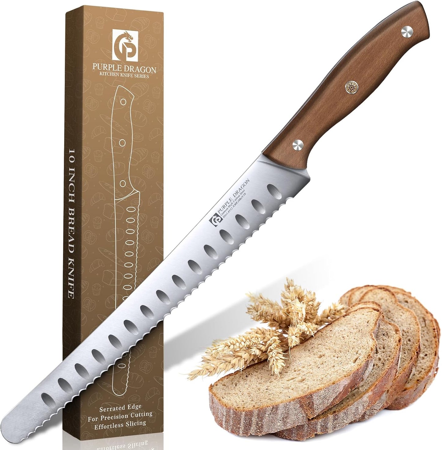 Purple Dragon Bread Knife for Homemade Bread, Serrated Knife, German High Carbon Steel Slicing for Sourdough, Cake and Fruits, Gift Box, Anniversary Idea Gift - Rounded