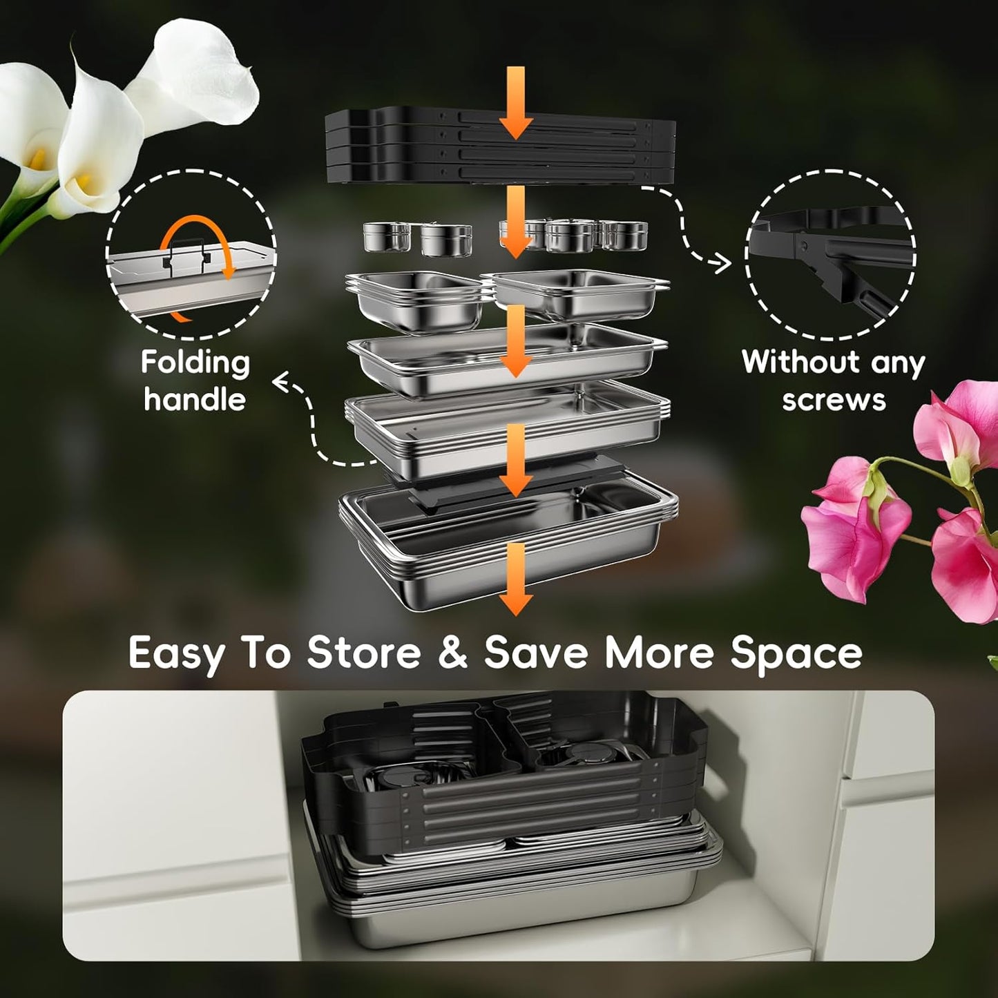 sifer Chafing Dishes for Buffet 9Qt 4 Pack [Multi-Size Food Pans] | Chafing Dishes with 80% Faster [Screwless Installation] and Stacking Design [Easy Storage] for Fathers Day Party/Wedding