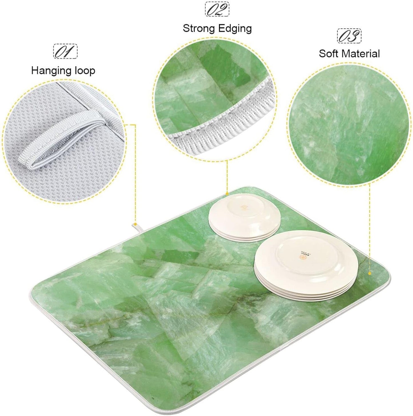 Super Absorbent Dish Drying Mat, Microfiber Fast-Drying Dish Mat, 16" x 18", Kitchen Dish Drying Pad, Green Jade Stone Marble