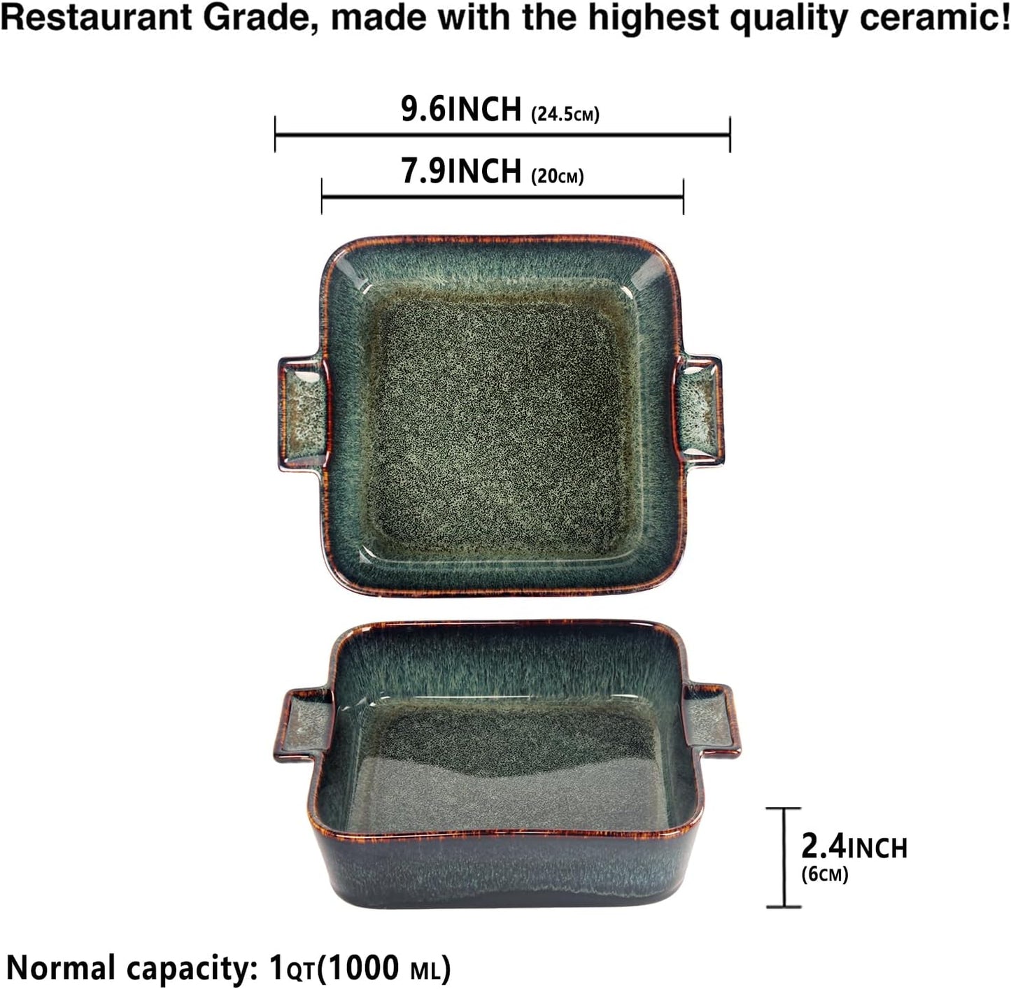 Ceramic Casserole Baking Dish - 1 Quarts Baking Dish for Oven, Lasagna Pans, Oven Safe Durable Bakeware for Kitchen Home Decor, Banquet and Dinner, Square 2 pieces 7.5 x 7.5 Inch