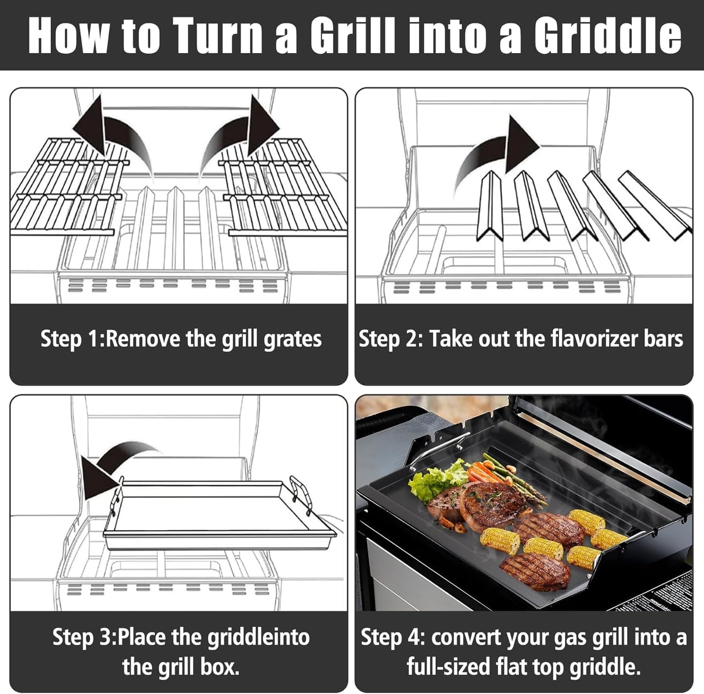 Full Size Griddle with Handles for Kitchen Aid 720-0733 720-0954, Flat Top Grill Insert Replacement for Kitchen Aid 720-0733D 720-0954R, Carbon Steel, Non-stick