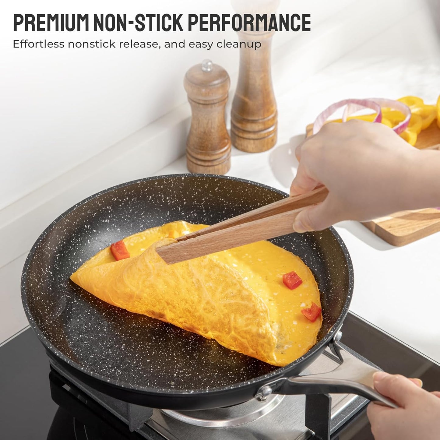 Induction Cookware Nonstick, BEZIA Pots and Pans Set for Induction Cooktop, Compatible with All Stoves, Dishwasher Safe Kitchen Cooking Pan Set with Frying Pans, Saucepans & Stockpot, 10-Piece (Black)