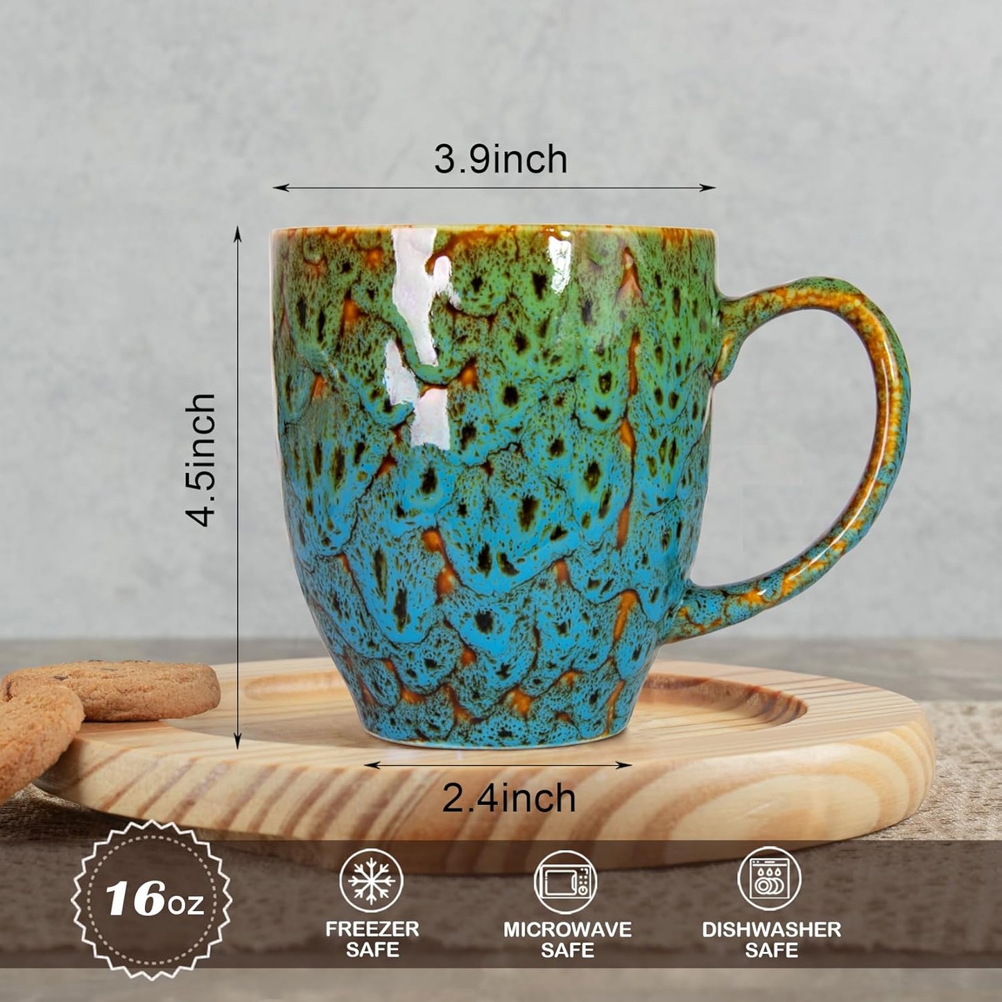 Set of 2 Durable 16 oz Coffee Cups, Large Coffee Mugs with Ergonomic Handle, Ceramic Mugs Dishwasher & Microwave Safe, Ideal Tea Mugs for Home, Office, Gifts (coffee, Tea, Hot Cocoa, Latte Cup)