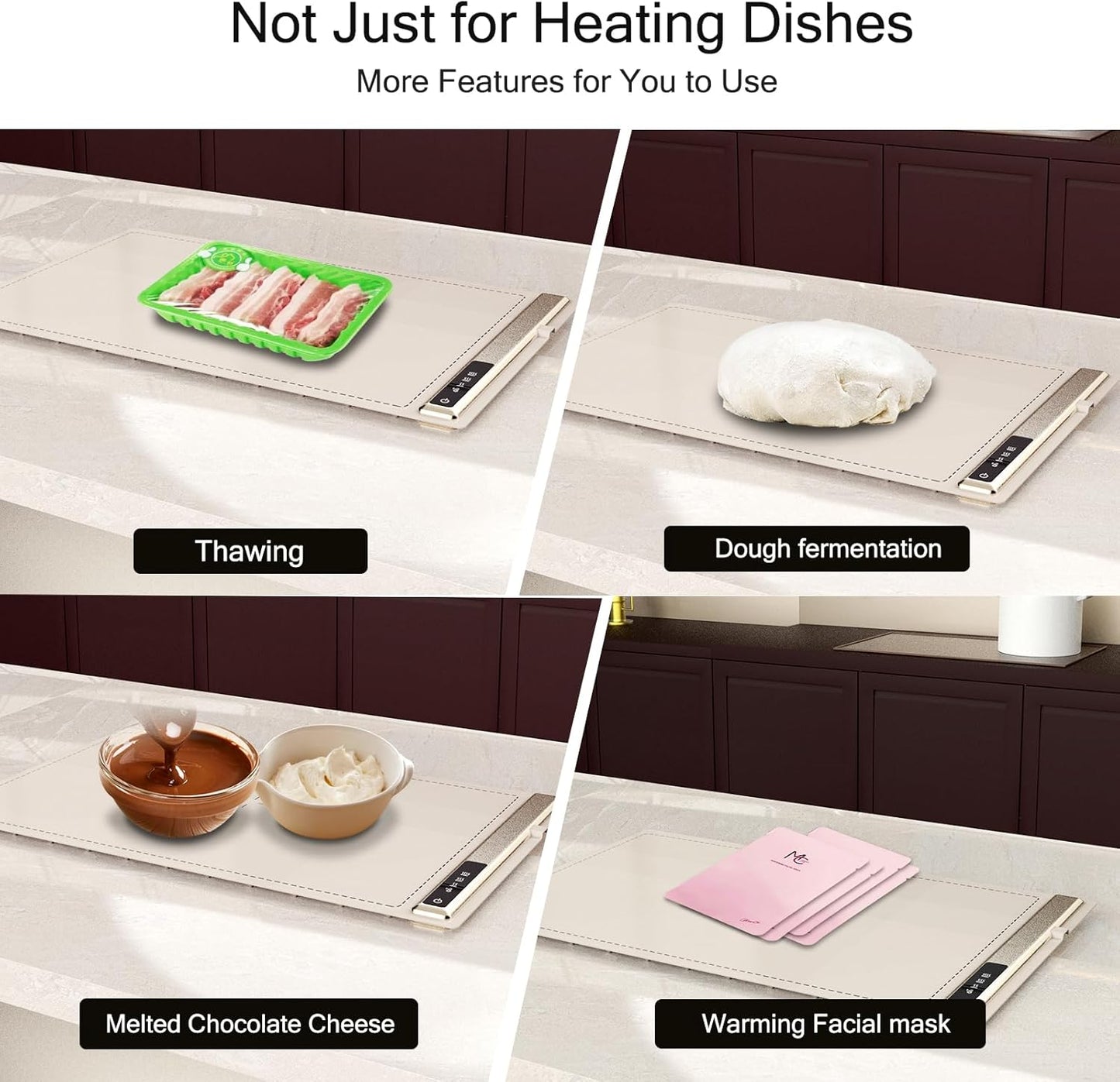 Electric Warming Tray-Kitchen Gadgets Portable Food Warmer,Foldable Roll Up Silicone Food Warming Mat with 3 Temperature Settings,Versatile Food Warmers for Parties Buffet (Beige-2Pack)