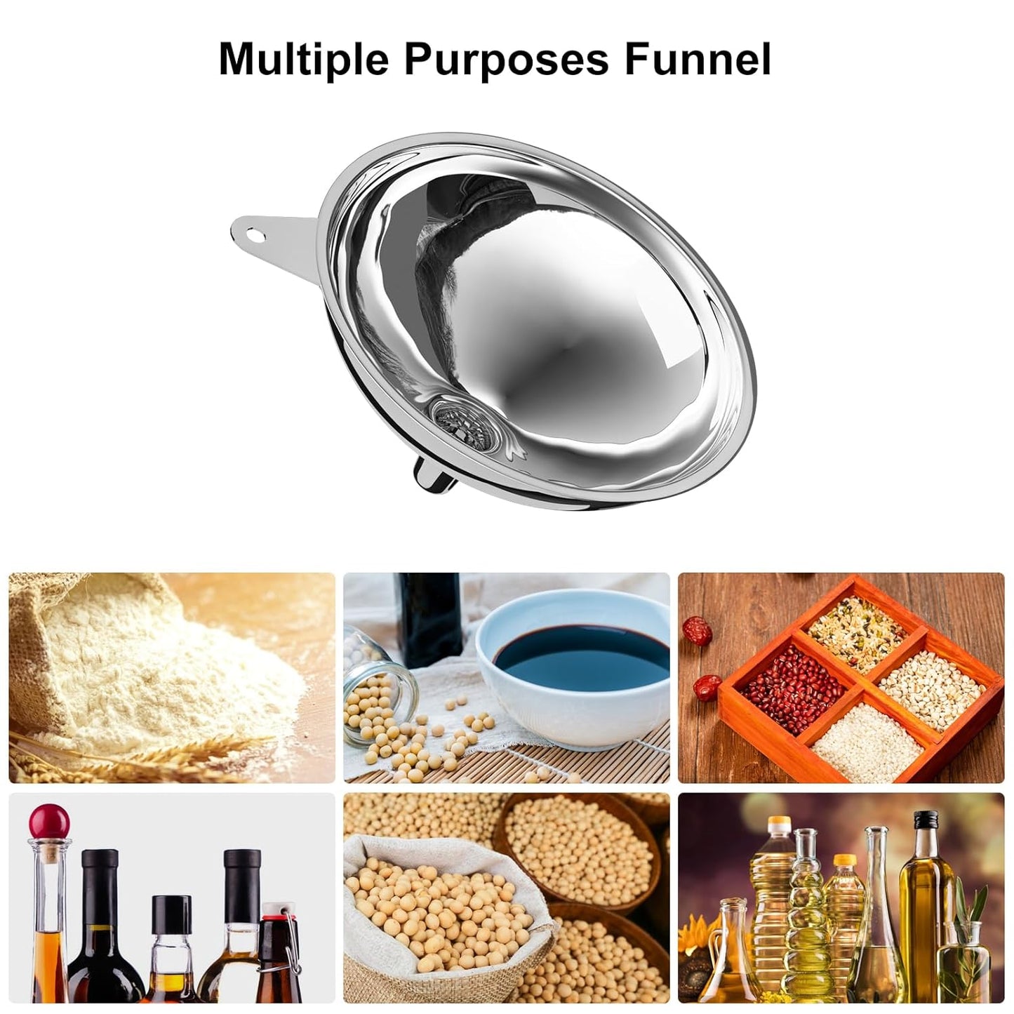 Stainless Steel Large Funnel with Filter (5.7 in. X 1 in. Mouth) with 50 mesh Stainless Steel Food Filter, Metal Funnel for Bottle Filling, Food Funnel for Oil, Juice, Coffee, Honey, Milk