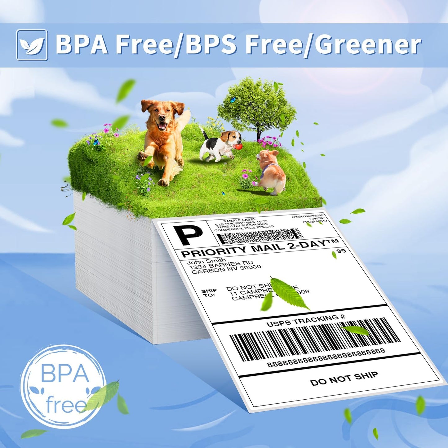 Fanfold 4x6 Direct Thermal Shipping Labels with Perforations, White 100 Labels, Permanent Adhesive, Mailing Label for Thermal Printer, Compatible with POLONO, MUNBYN Label Printer