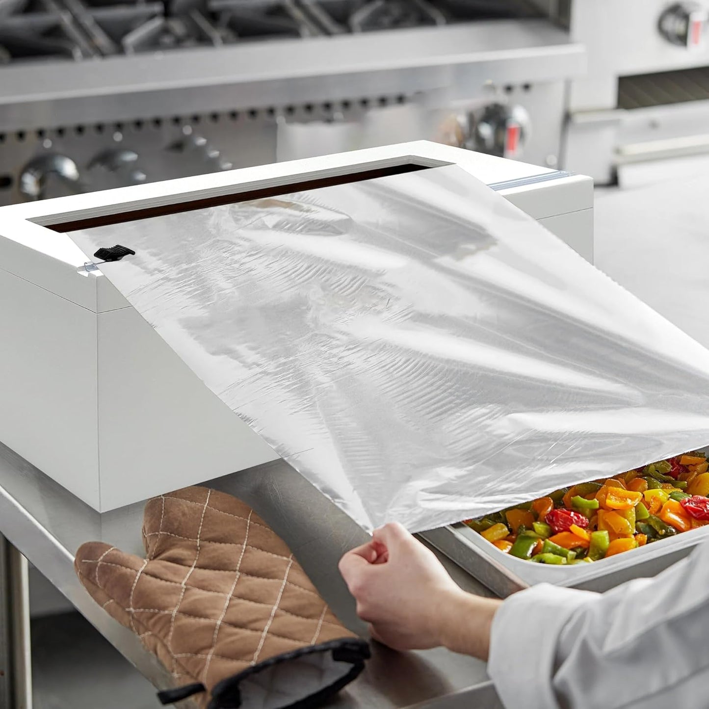 12" White Commercial Foil & Plastic Wrap Dispenser Organizer w/Cutter & Roller - Heavy-Duty XL Holder Fits 3000ft Film, 1000ft Foil Rolls, Costco-Sized - Kitchen, Restaurant Storage