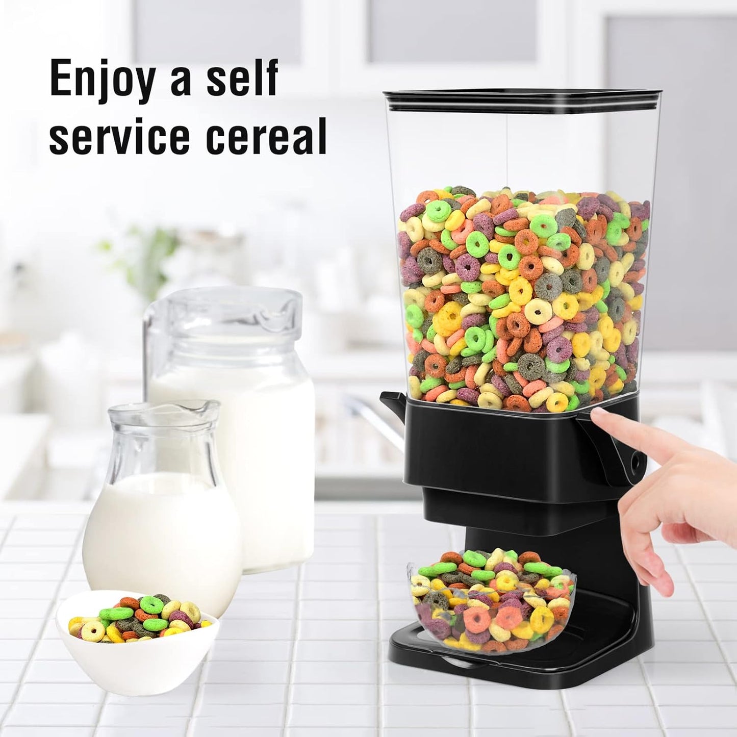 Cereal Dispenser Countertop Dual Dry Food Dispenser Large Cereal Containers Storage Organizer Dispensador De Cereales Candy Machine Rice Dispenser For Snack,Nuts, Granola(Black,1PC)