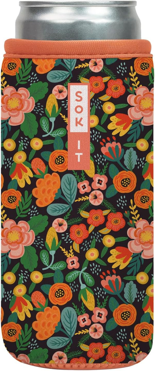 Sok It CanSok Sleeve for Beer & Soda Insulated Neoprene Cover (Floral Affair, 12oz Slim Can Sleeve)
