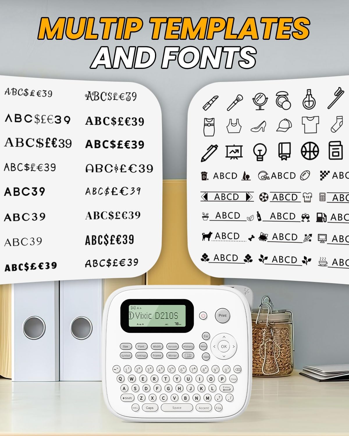 Label Maker Machine, D210S Label Maker Machine with Tapes Waterproof, Handheld Label Machine with Keyboard Powered by USB-C, Labeler with Chain Print Reduce Wastes for Home Office Organization