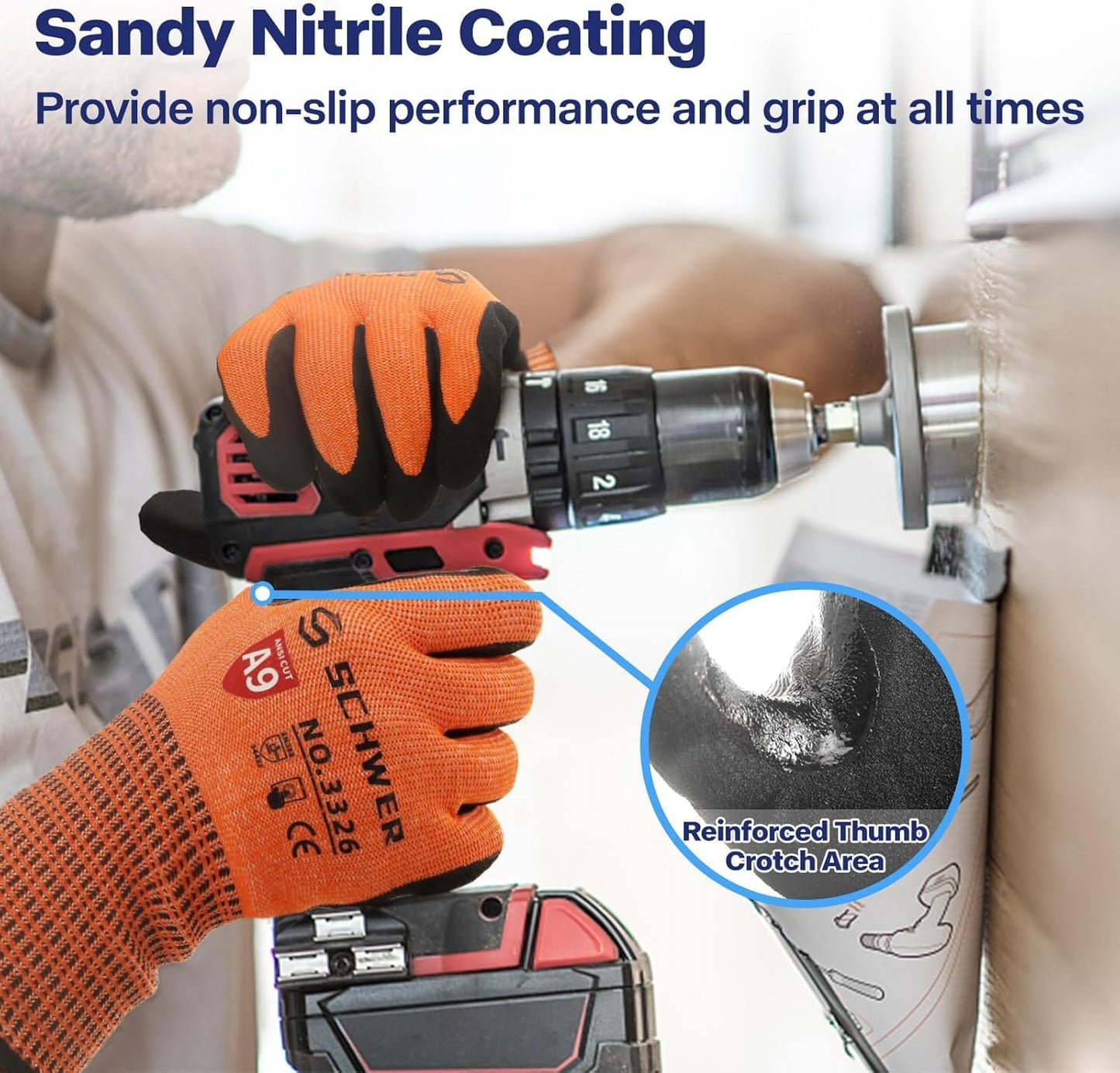 Schwer ProGuard Highest Level Cut Resistant Work Gloves PR3326 for Extreme Protection, ANSI A9 Cut Gloves with Reinforced Thumb, Non Slip, Breathable, Durable, Touch-screen, NON PFAS, Orange 1 Pair（M）