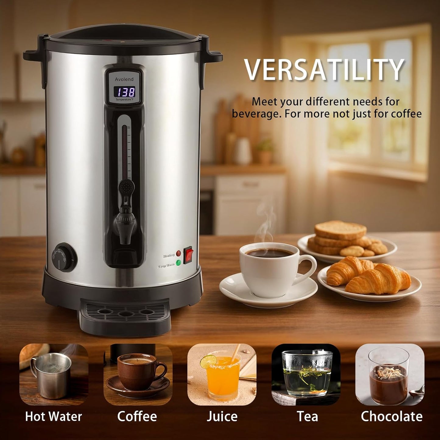 20L Coffee Urn Stainless Steel Double-Wall, 100-Cup Commercial Coffee Maker with Keep-Warm Function, Coffee Pot for Events, Offices, Parties, and Catering