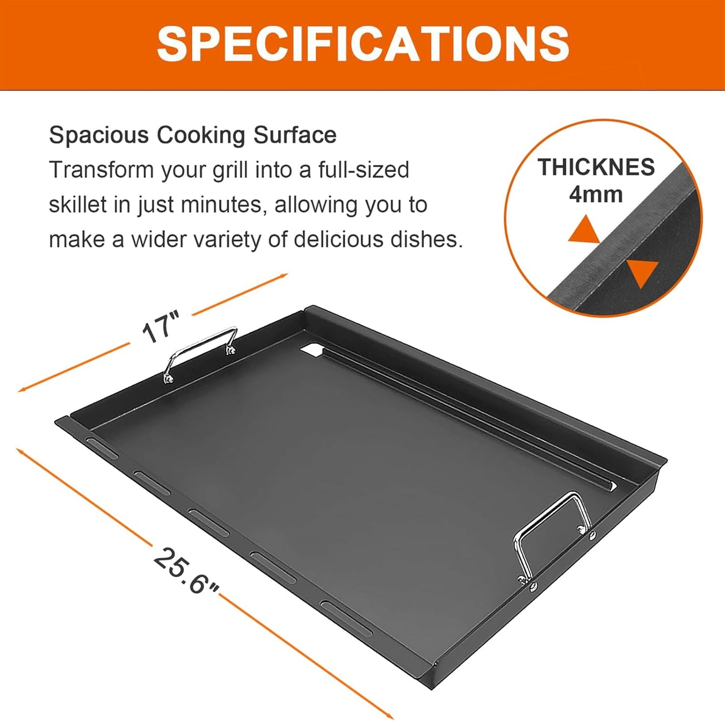 Full-Size Griddle Inserts for Nexgrill Home Depot 4 Burner & 5 Burner Grills 720-0830H 720-0830X 720-0888 720-0888N, Flat Top Griddle with Silicone Handles for Nexgrill 5 Burner 720-0882A 720-0882S