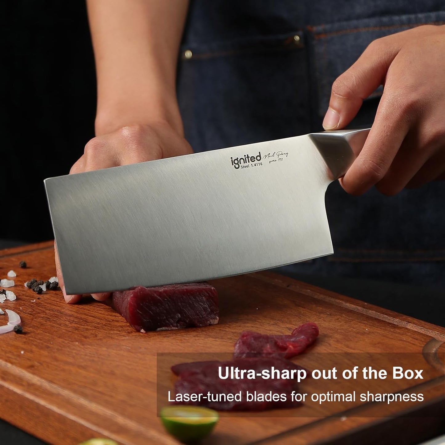 7 inch Meat Cleaver, One-piece All-Metal Cleaver Knife, German 1.4116 High Carbon Stainless Steel Kitchen Knife, Chinese Cleaver with Hollow Handle